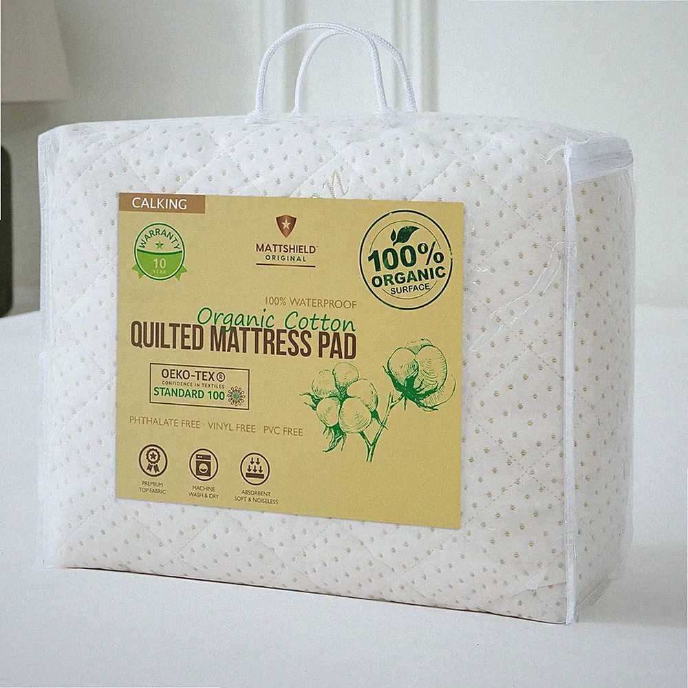 Luxury Waterproof Organic Cotton Mattress Pad - California King, Ivory