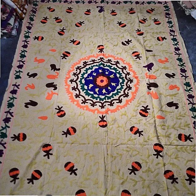 Mandala Suzani Embroidery Cotton Rug Floral Wall Hanging Boho Tapestry Bedspread