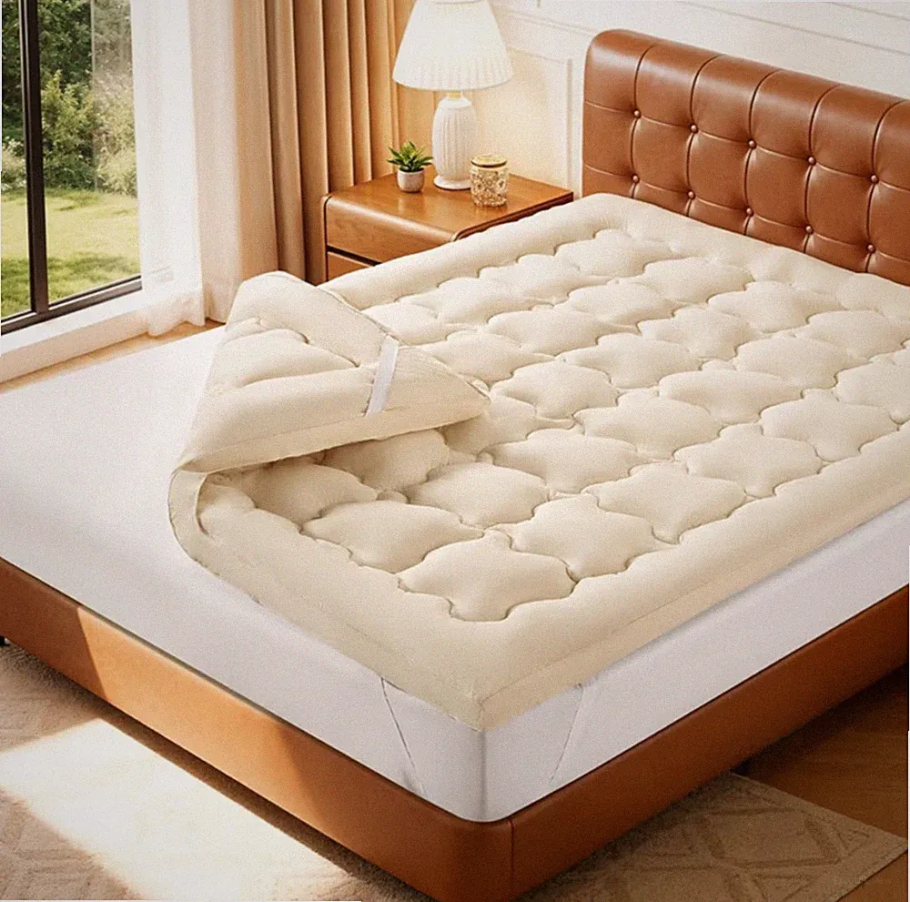 New Lianlam Luxury 100% Organic Wool King Size Mattress Topper Beige