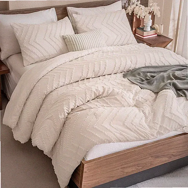 Queen Comforter Set Beige, Comforters Queen Size Boho Cream Soft Warm Tufted Neu