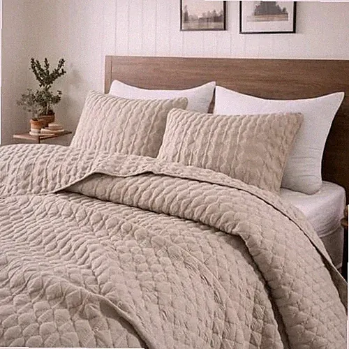 Quilt King Size Bedding Sets with Pillow Shams, King (104x90) Beige