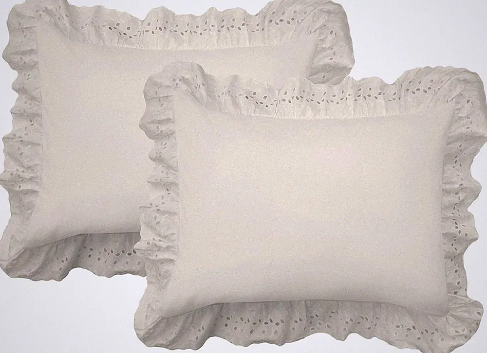 Ruffled Bed Pillow Shams with Embroidered Eyelet Detail, Standard