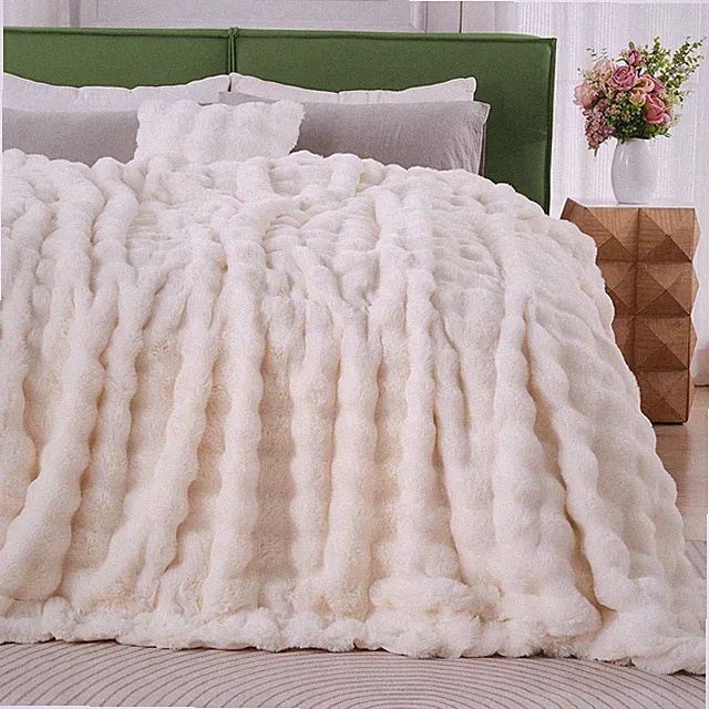 White/Beige/Pink Fluffy Fuzzy Faux Fur Throw Blanket Soft Blanket for Bed Couch